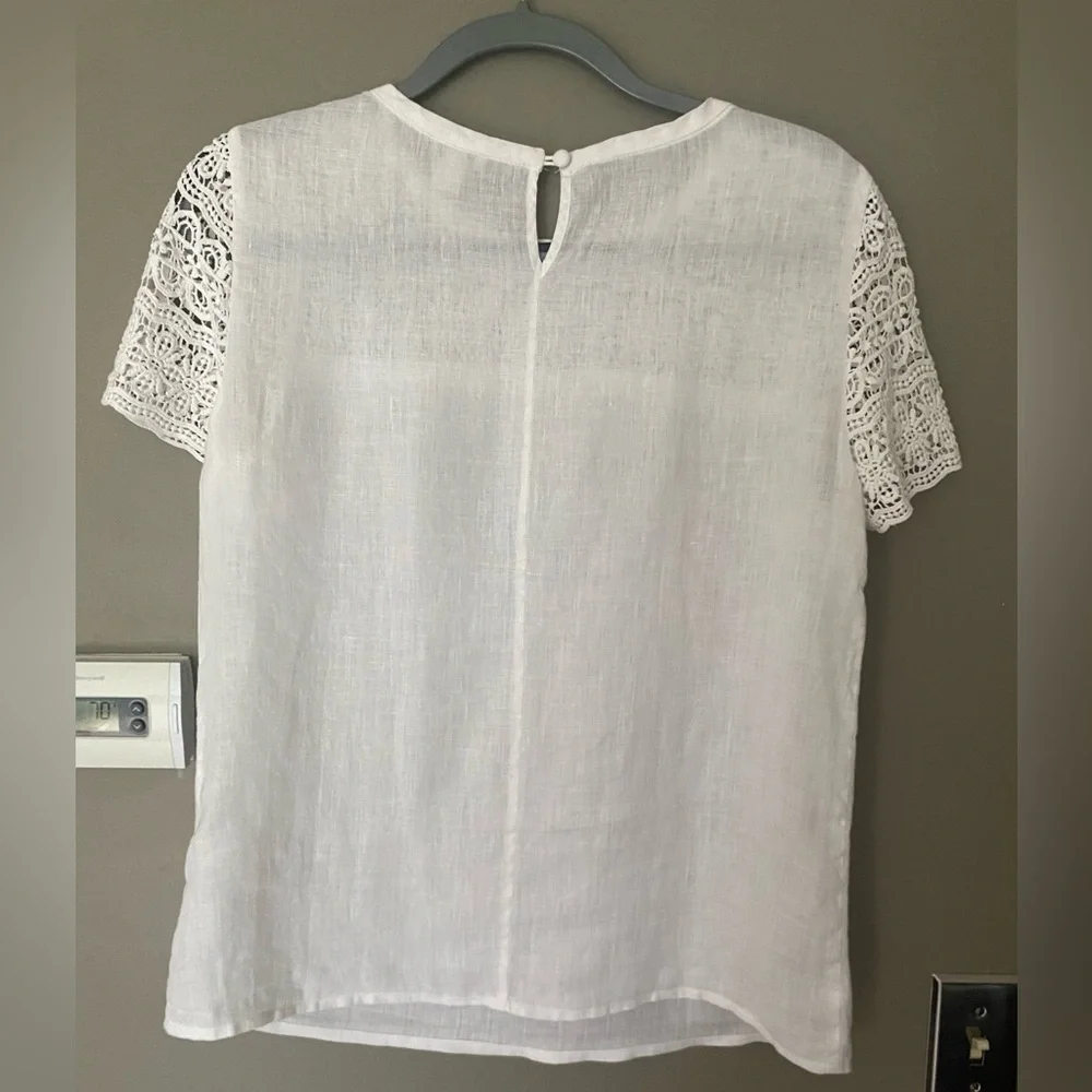 J. CREW White Crochet 100% Linen Top Size 0